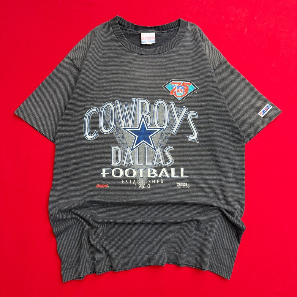 VTG 90's Dallas Cowboys NFL 75th Anniversary T-Shirt Trench Ultra XL Striped TEE